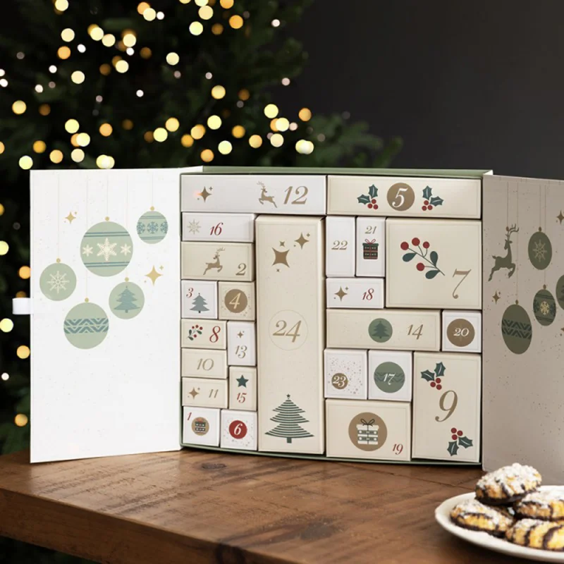 custom.Customized 24 Days Luxury Mystery Box Coating Embossed Paper Advent Calendar Packaging Kids G