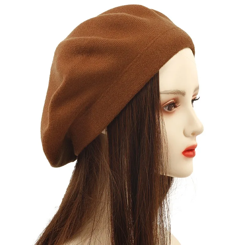 New Womens Winter Hat Berets Solid Wool Cashmere Warm Brand Casual High Quality Womens Knitted Hats For Female Cap