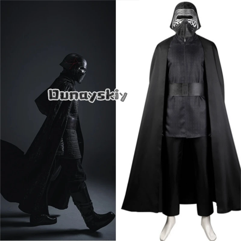 Kylo Ren Cosplay Kostüm Fantasia Erwachsenen-Männer Kapuzenumhang Outfit Rollenspiel Herren Halloween Kostüme Anzug Schwarz Komplettset mit Maske