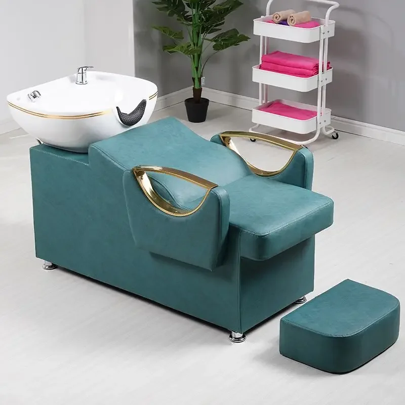 Internet celebrity shampoo bed ceramic basin hair salon recliner flushing  shampoo bed barber shop