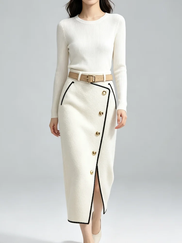 Autumn And Winter Women'S Elegant Temperament Commuting Casual Straight Slit Skirt