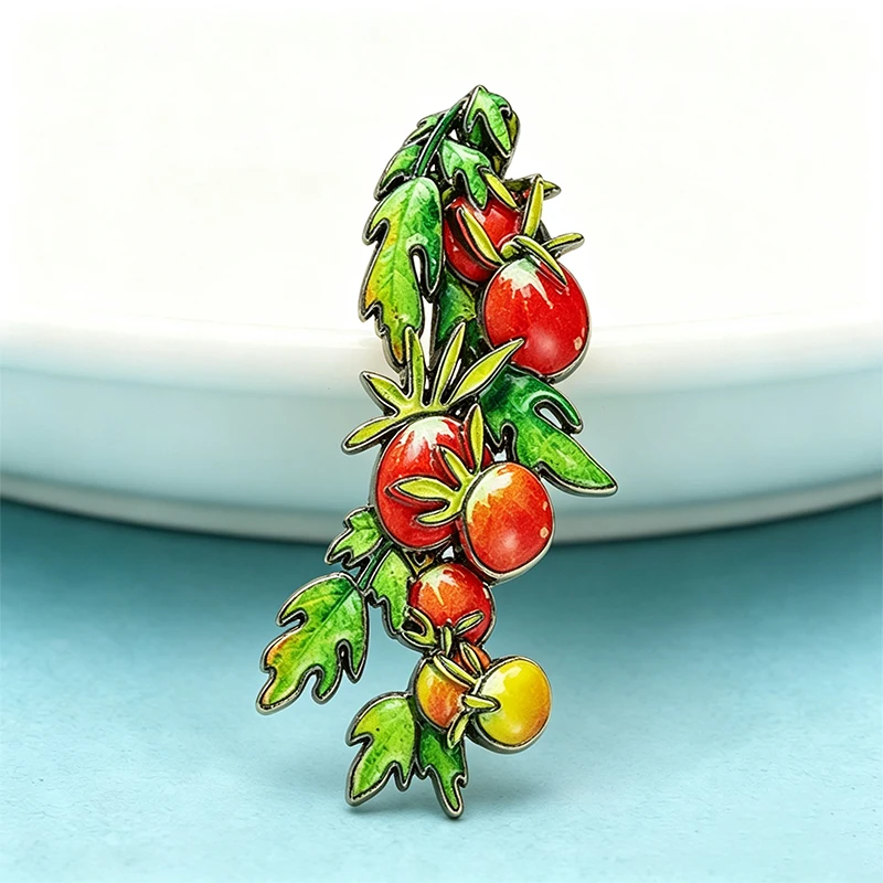 Wuli&baby Beautiful Cherry Tomato Brooches For Women Lady Lovely Vegetable Plants Party Office Brooch Pin Gifts
