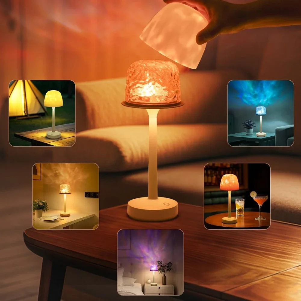 أورورا أضواء الإسقاط LED التحكم عن بعد ضوء الليل تموج الماء مصباح إسقاط غرفة نوم ديكور المنزل مصابيح طاولة ملونة #5