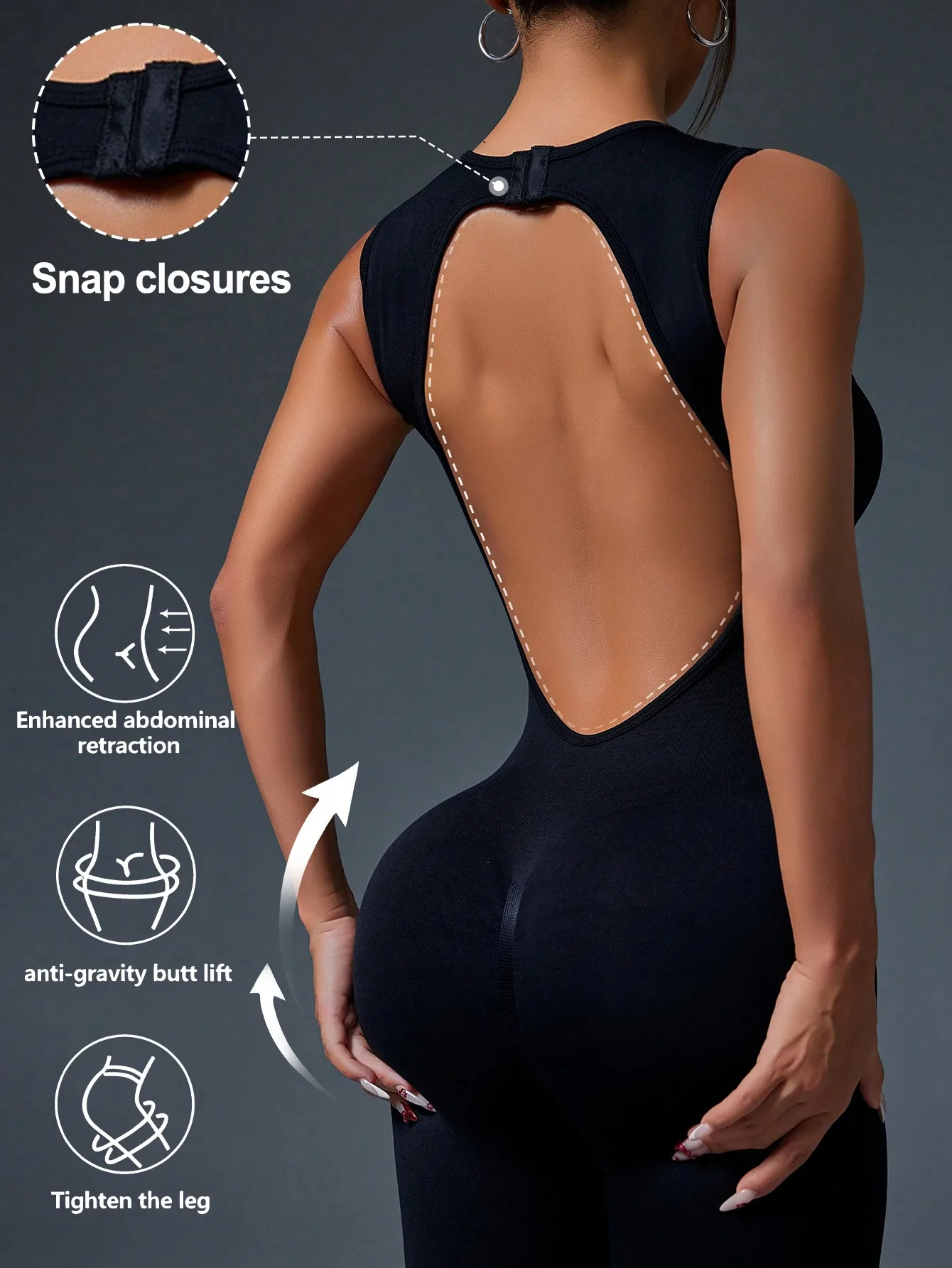 Tight Crewneck Sleeveless Jumpsuit, Zipper Closure Sports Yoga Slim Fit Long Seamless Jumpsuit, Women's Tracksuit