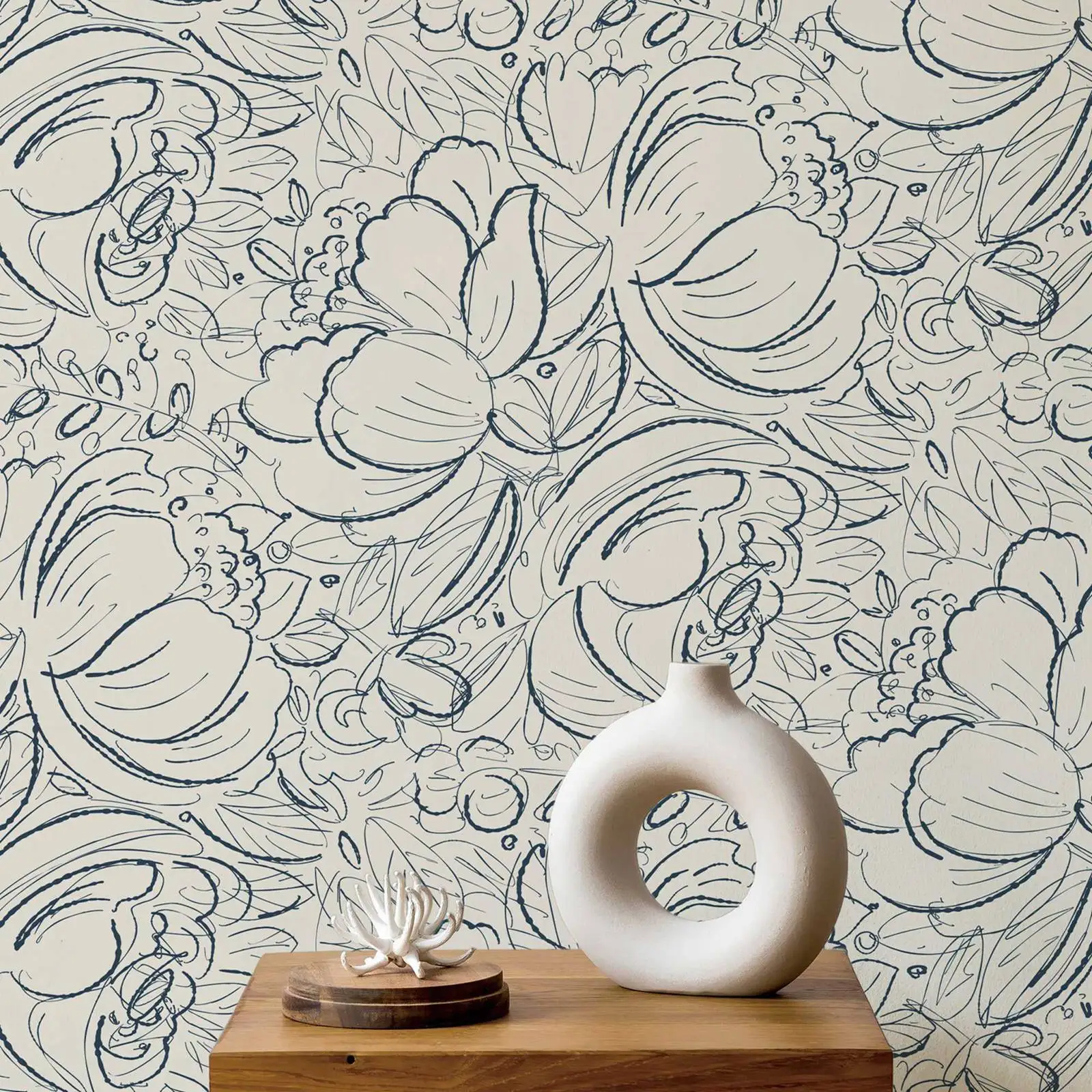 

Beige Large Peonies Wallpaper Mural, Black White Floral Wall Mural Peel and Stick,Self adhesive Decor Wall Paper Roll