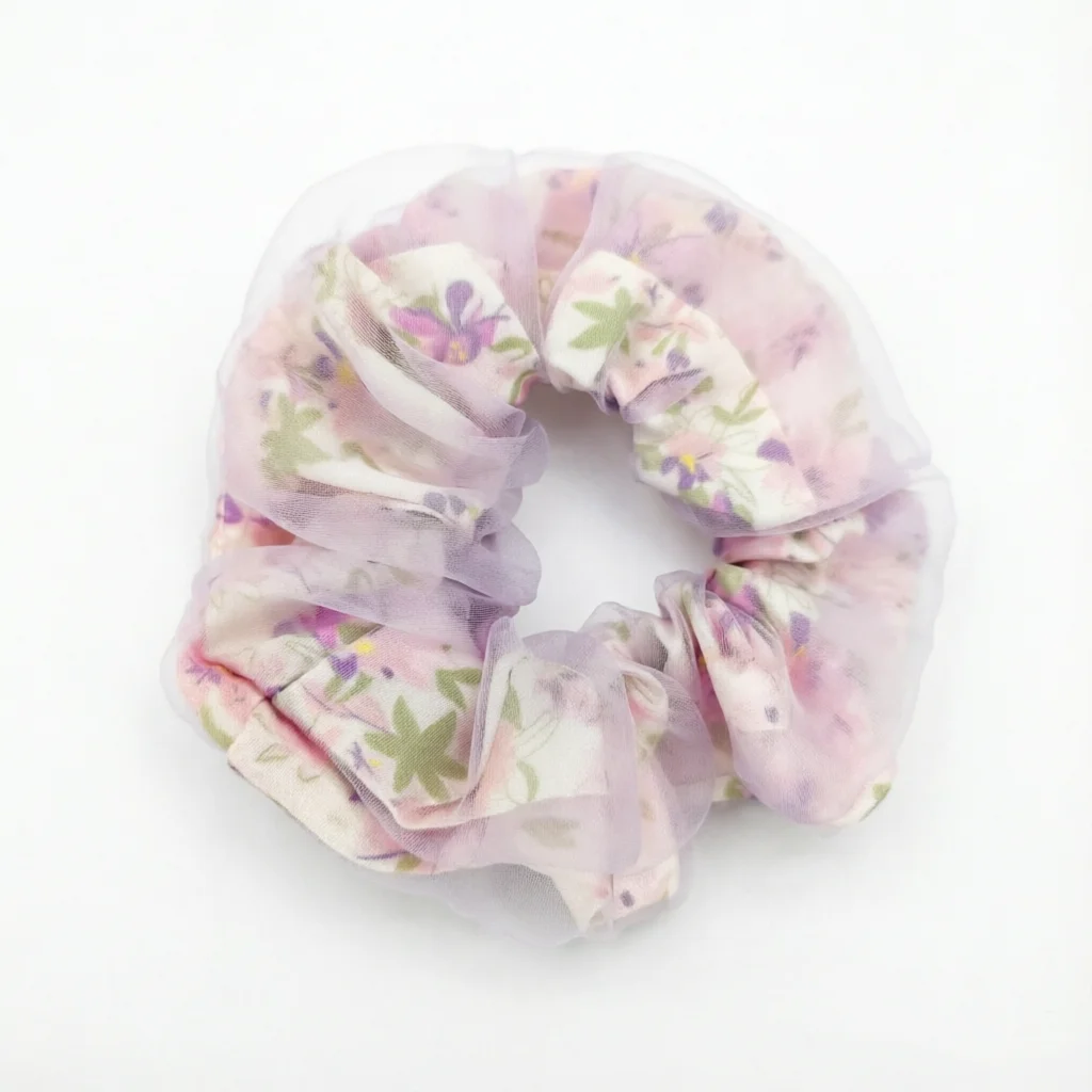 Sheer Floral Organza Scrunchie Vintage Ditsy Flower Hair Tie Elastic Ponytail Holder Cute Hair Accessories For Women Girls view 2