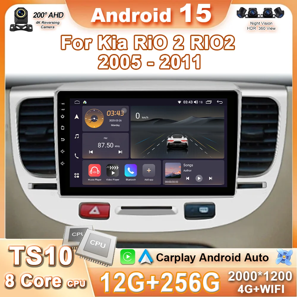 

Car Radio Stereo For Kia RiO 2 RIO2 2005-2011 Wireless CarPlay Android Auto Multimedia Player GPS Navigation QLED Touch Screen
