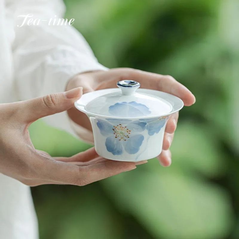 

Porcelain Gaiwan Jingdezhen 110ml Hand Painted Chawan Horse-hoof Cup Dehua Teacup Chinese Ceramics Tea Tool Kung Fu Gai Wan Puer