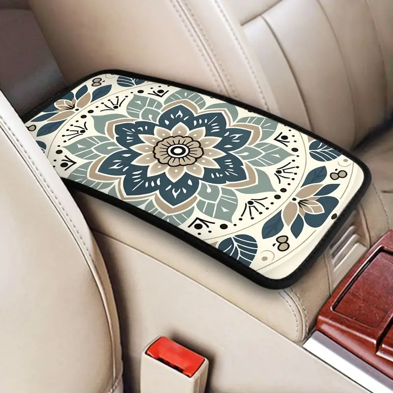 1Pc Car Armrest Cover + 2Pcs Cup Coasters | Bohemian Mandala Flower Car Interior Decor Protectors