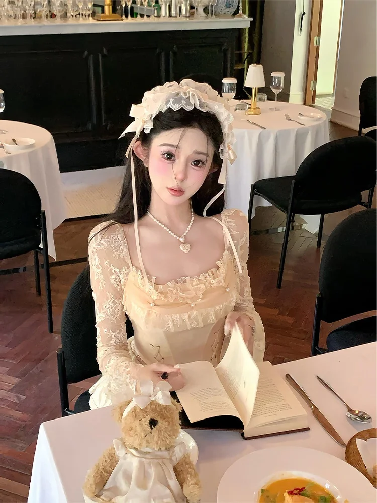 

SYJ ujia Women's Lace Splicing Flared Sve Cake Skirt Set plus Size Faionable Casual High Waist A-Line Dr