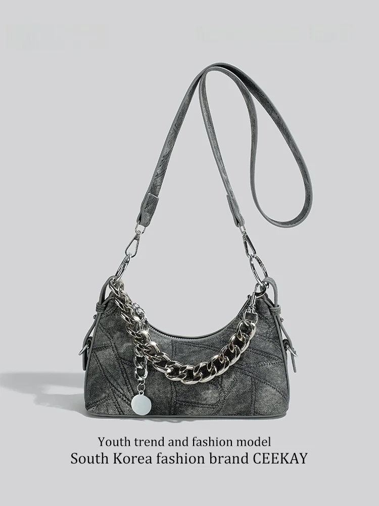 

Ceekay Summer Denim Underarm Bag Fashionable Women's Crossbody Bag French Style Casual Leisure Handbag with Zipper Closure