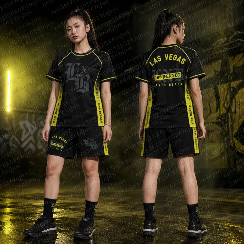 Summer Quick Drying Black Boxing Set Rash Guard Fighting T-shirt and Shorts Combo Quick-Lock for Fitness Adults and Kids