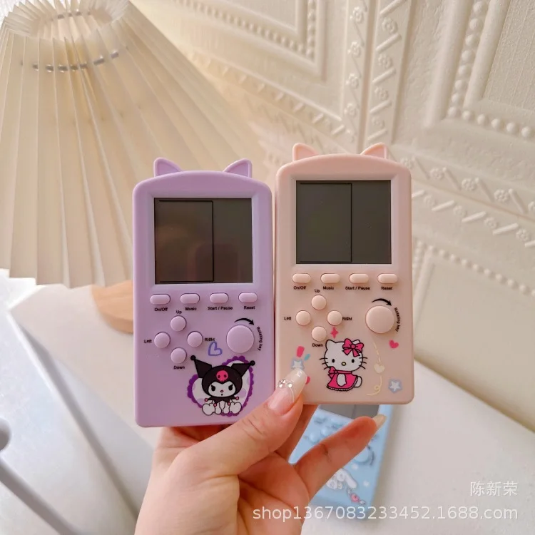 Kawaii Kuromi Hello Kitty Handheld Electronic Game Console Anime Sanrio Classic Tetris Children\'s Educational Game Console Toy