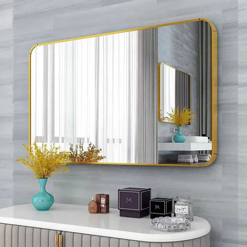 Modern Aluminum Alloy Rectangular Round Angle Bathroom Living Room  Make-up Mirror Wall Mirror