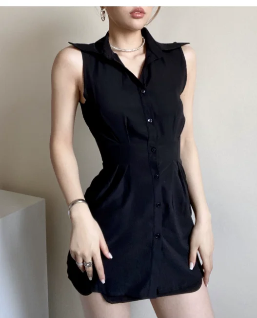 فستان نسائي جديد أوروبا وأمريكا مثير بدون ظهر وصدر واحد بدون أكمام وطية صدر السترة #4