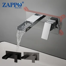 ZAPPO 크롬 마감 폭포 수도꼭지, 욕실 대야 싱크대 수도꼭지, 벽걸이 온수 냉수 믹서, 은폐 상자 포함