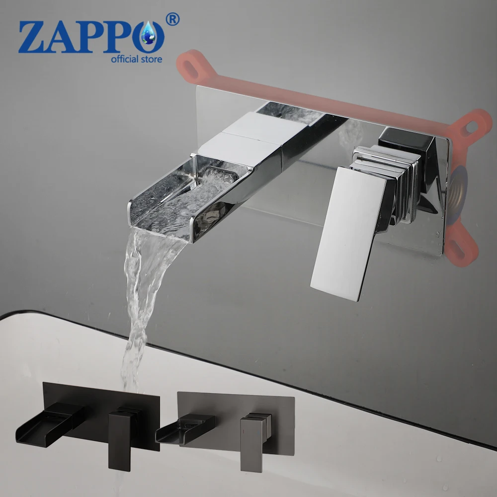 ZAPPO Chrome Finished Waterfall Faucet with Concealed Box for Bathroom Basin Sink Faucet Tap Wall-mounted Hot Cold Water Mixer