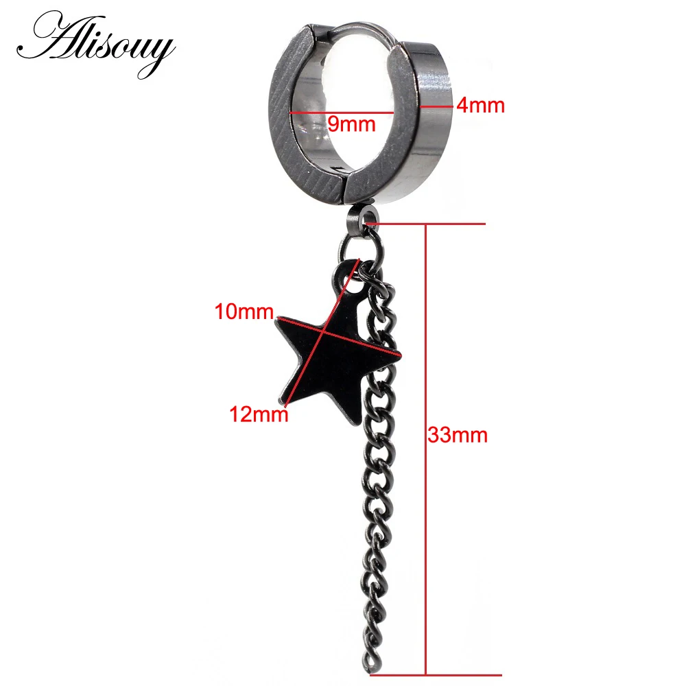 Alisouy 2PC Stainless Steel Chain Hoop Earrings For Women Men Trendy Goth Pop Hip Hop Pendants Ear Jewelry Accessories Earring