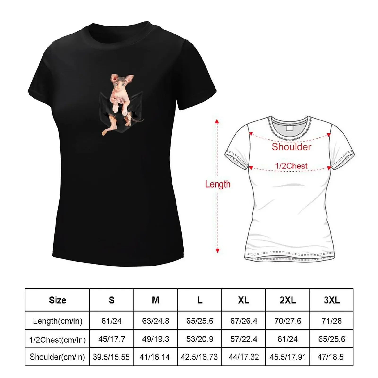 Sphynx Cat In Pocket T-Shirt kawaii clothes Female clothing cute clothes cute tops T-shirt Women