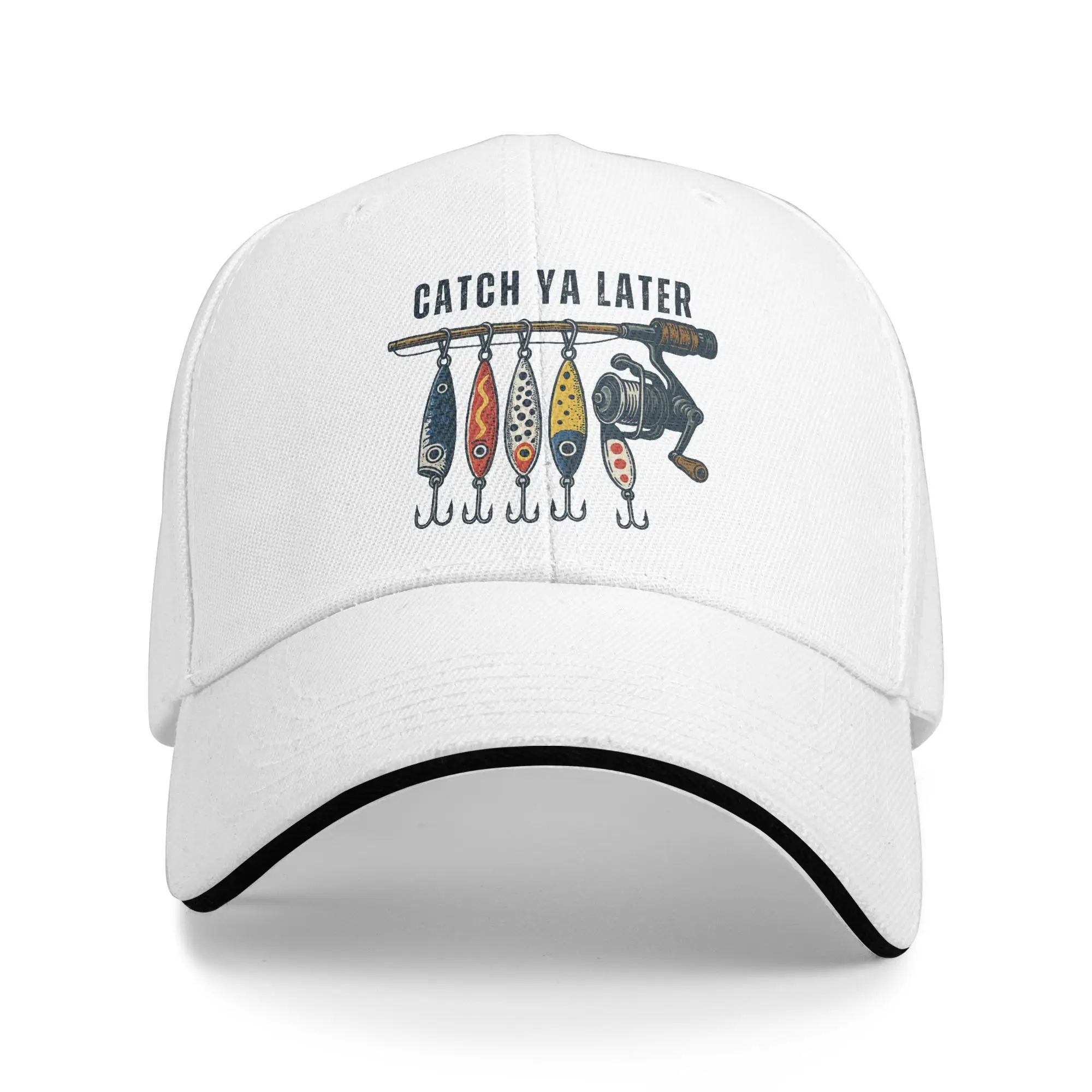 Catch Ya Later Funny Vintage Fishing Sandwich Baseball Cap Lures Outdoor Men Women Breathable Adjustable Headwear Adult Hat