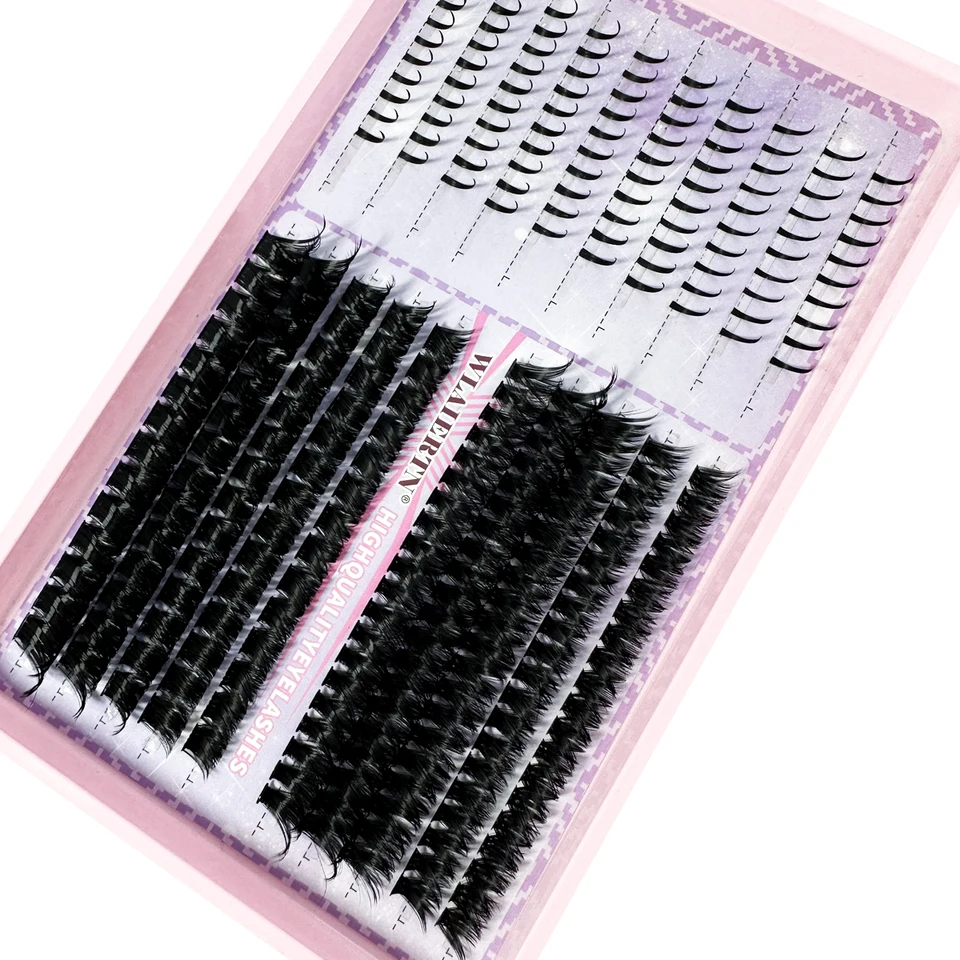 Kit de extensión de pestañas con púas, individuales 3D, racimos rizo D, 10-16mm, DIY 4