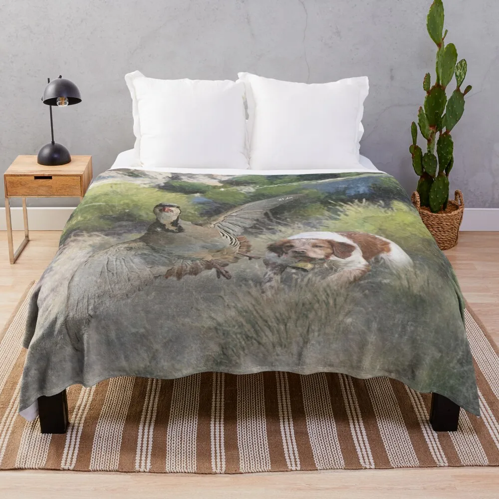 

Brittany Spaniel hunting chukar partridge, Art Throw Blanket Blankets For Baby anime Blankets