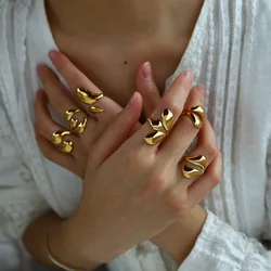 New Minimalist Stainless Steel Irregular INS Ring High Quality Waterproof 18K Gold Color Smooth Geometric Open Finger Jewelry