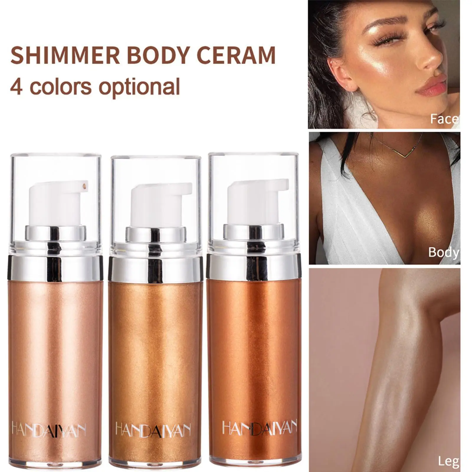 New 4Colors Liquid Body Highlighter Long-lasting Shine Brighten Glitter Shimmering Body Cream for Women H4E8