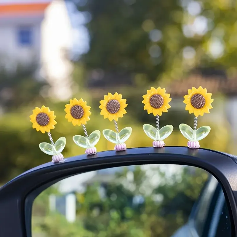 5PCS Mini Shaking Head Flower For Car Dashboard Decor Sunflower Car Center Console Rearview Mirror Decoration Ornaments