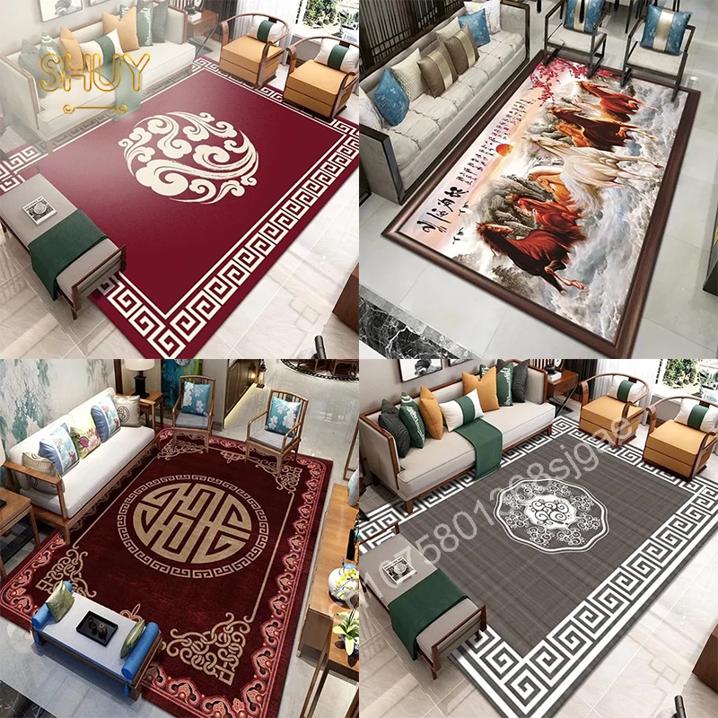 Vintage Neo Chinese Style Carpet 180x280cm Felt Living Room Luxury Carpets Decoration Aesthetic Table Non-slip High Quality Rug