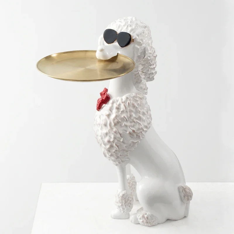 Poodle Statue Nordic Home Decoration Large Animal Sculpture Living Room Accessories With Storage Tray Cartoon Dog Figurines