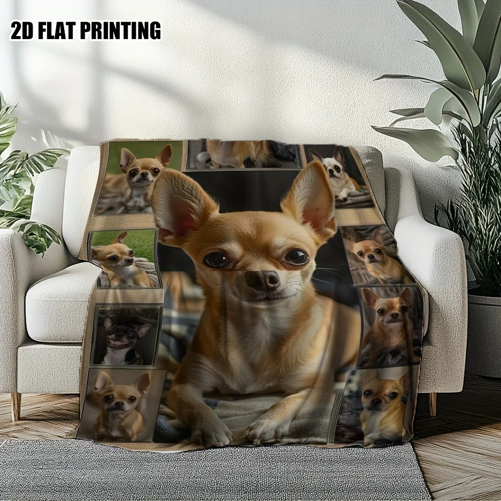 1pc Chihuahua‑Print Throw Blanket, Sofa & Bed & Office Decor, Versatile All‑Season Home Gift