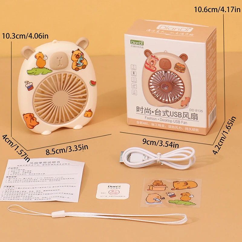 Simpatico capibara Mini ventilatore portatile Piccolo ventilatore portatile Ricarica USB Ventilatore portatile a 3 velocità Adatto per ufficio Viaggi all'aperto Campeggio
