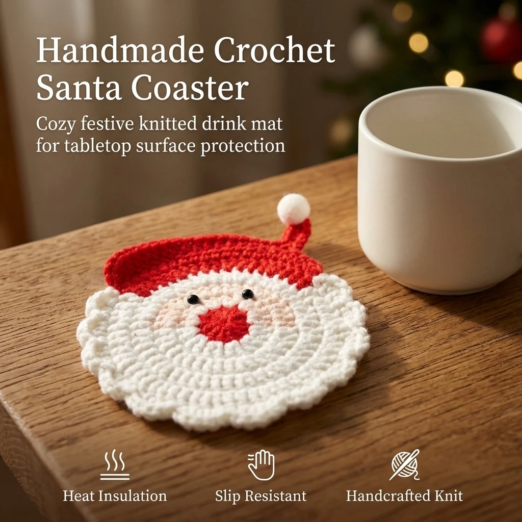 1pc Cotton Coaster Hand Crocheted Drink Mat for Christmas Desk Table Protector Heat Resistant Non Slip Coffee Cup Pad