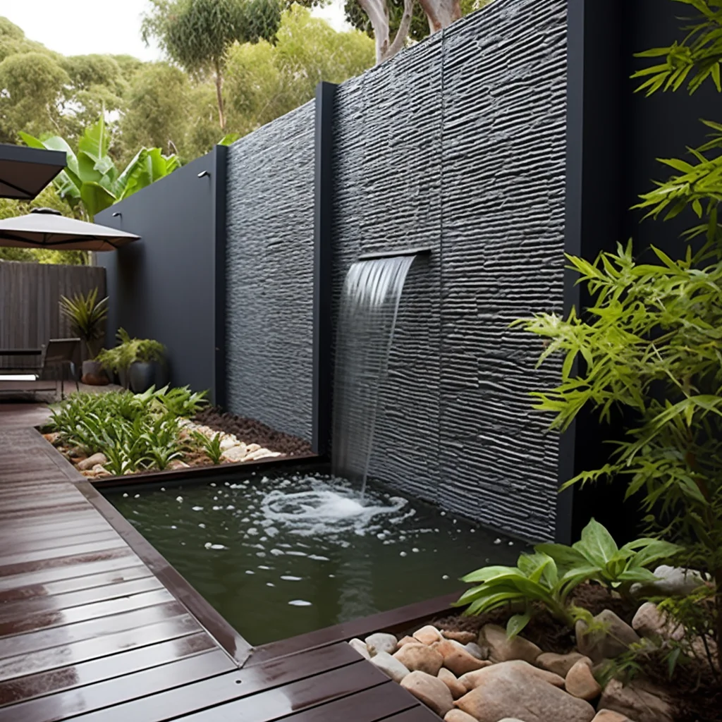 تتميز ديكور داخلي خارجي للمنزل والحديقة، نافورة شلال جدارية كبيرة وحديثة من الجرانيت الأسود