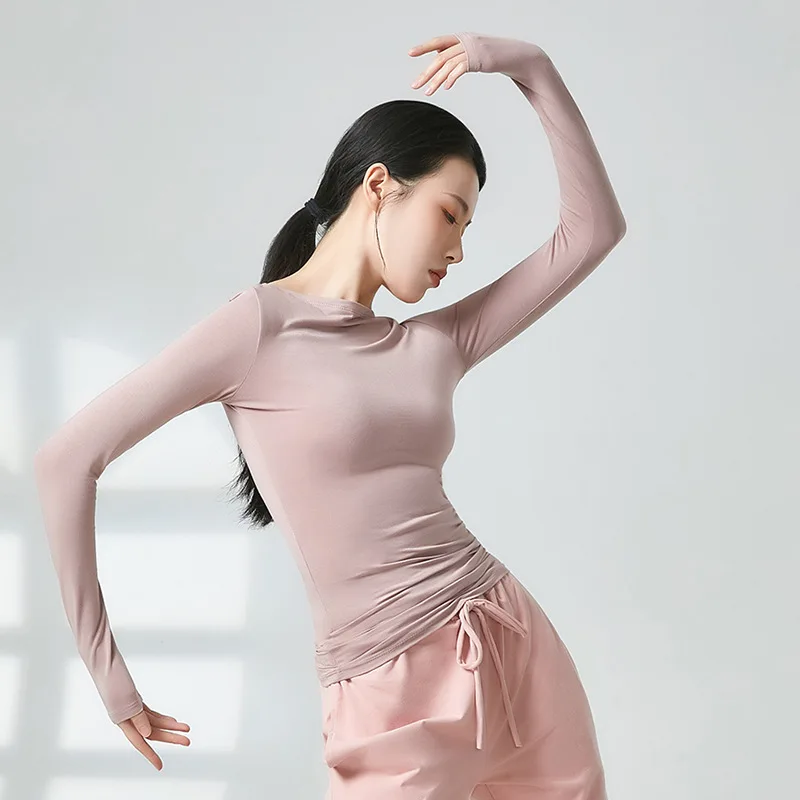 ملابس الرقص ذات الياقة الواحدة وأكمام طويلة للسيدات البالغات ذات المقاس النحيف ملابس اليوغا باليه الممارسة المهنية الحديثة