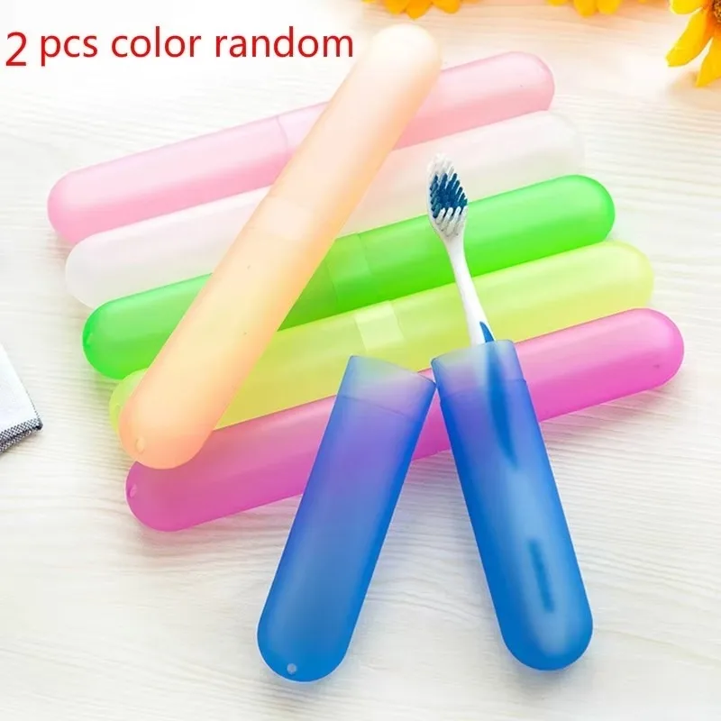 

2pcs Color Random Portable Travel Toothbrush Box Trip Breathable Anti-bacterial Protective Toothbrush Storage Container Case