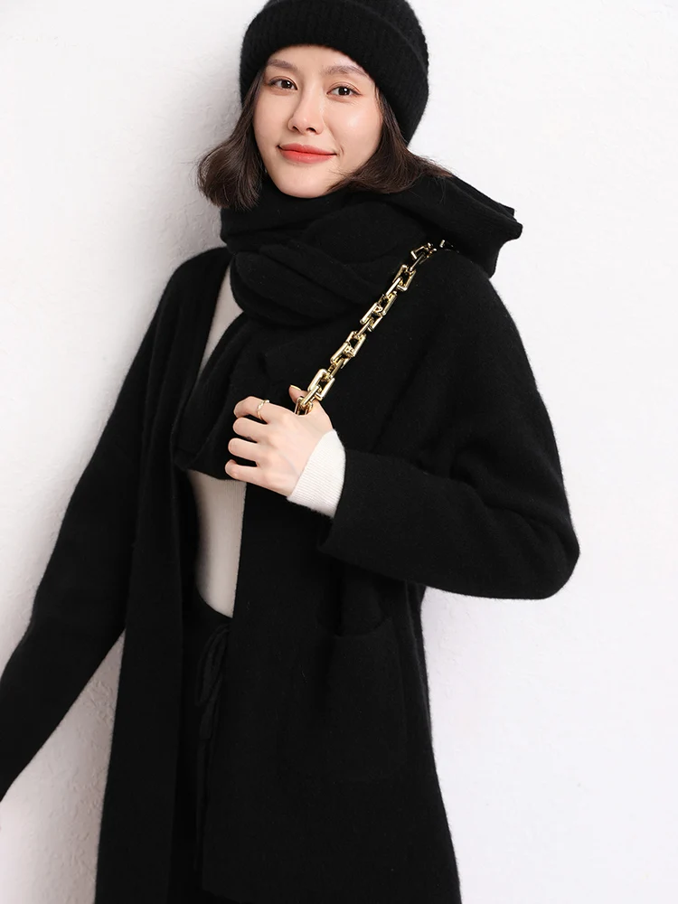 Novo luxo feminino 100% malhas de caxemira xales cachecol estilo simples outono inverno macio quente envolve senhora do escritório cashmere malha topos