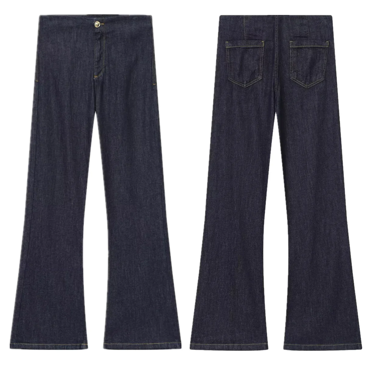 

Dave&Di Женская одежда Скандинавские минималистичные темно-синие расклешенные джинсы Женские облегающие джинсы с высокой талией Женские джинсовые брюки