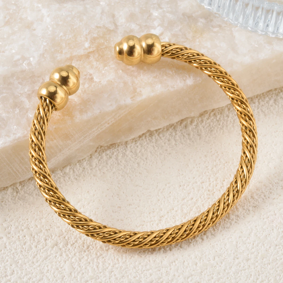 

Open Cuff Hip Hop Stainless Steel Calabash Bangles Adjustable Bracelets For Men Steel Twisted Braided Bangle Jewelry Gift