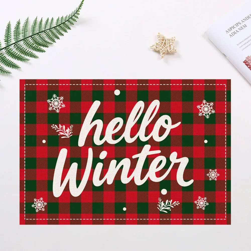 Weihnachts-Winter-Tischset, rot, grün, kariert, Schneeflocke, festliches Tischset für Urlaubstisch, Winter-Dinner-Party, Heimdekoration