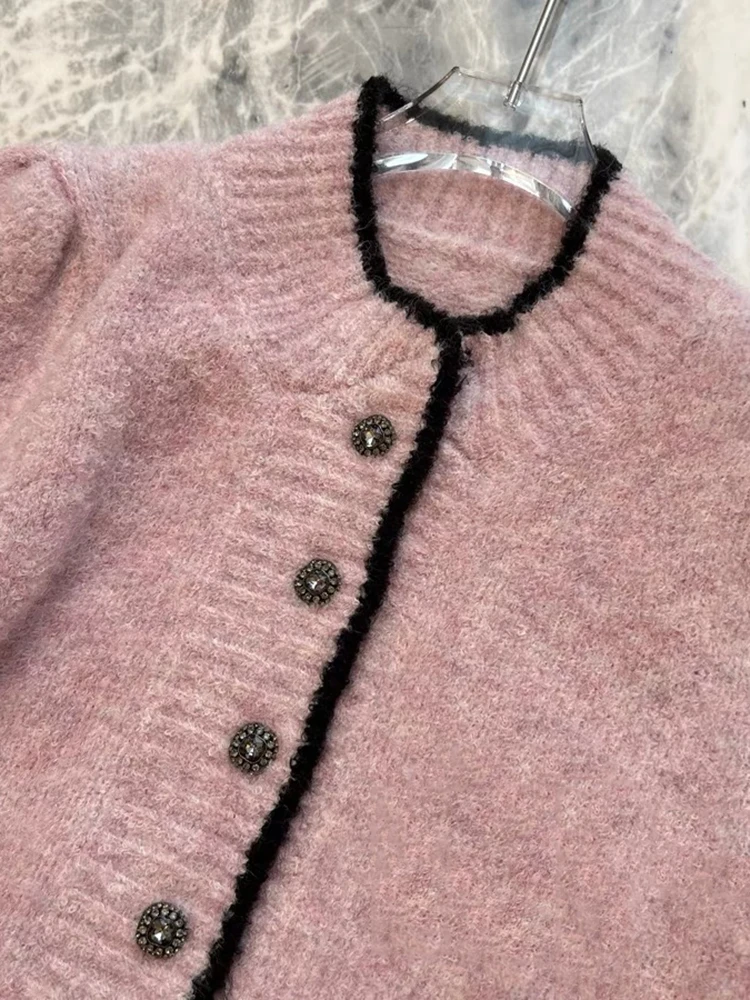 Women Sweater 2024 Fall Winter New Candy Solid Color Wool Round Neck Singlebreasted Long Sleeve Knit Cardigan Sweater  C-131