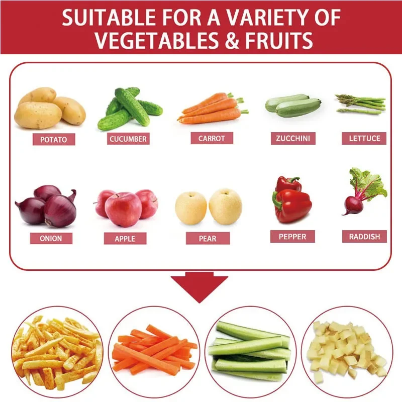 Electric Automatic Potato French Fry Cutter Stainless Steel Vegetable Strip Dicer Replaceable Blade Vegetable Cutting Machine