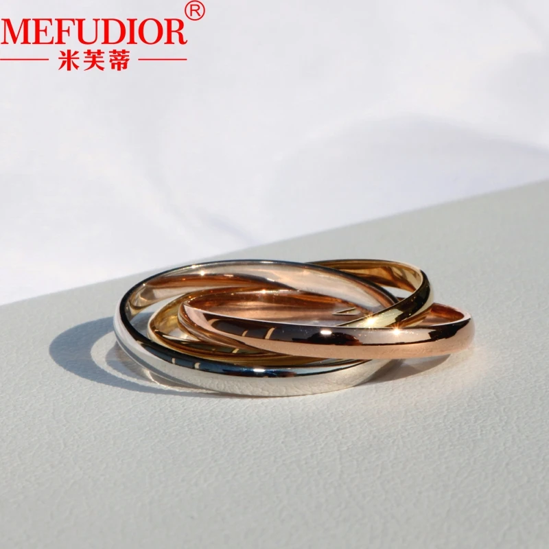 18K Gold Smooth Ring for Women 1MM\2MM\3MM Wide White\Yellow\Rose Gold Three Color Wedding Band Luxury Couple Party Jewelry Gift