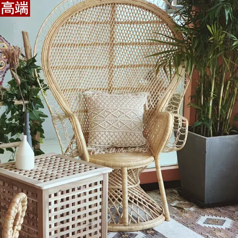 Indonesien importiert natürliche Rattan Stuhl Pfau Rattan Stuhl Freizeit Haus Internet Celebrity hohe Rückenlehne Rattan Stuhl
