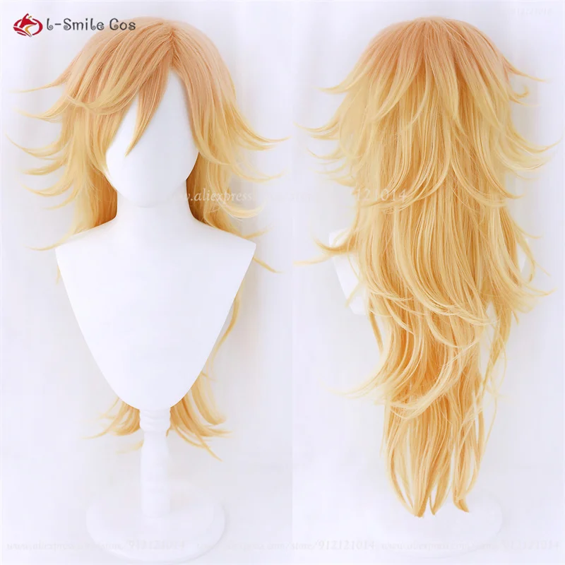 Anime Douma Cosplay Wig Cruly Golden Orange Gradient Douma Wigs Heat Resistant Synthetic Hair Halloween Party Wigs + Wig Cap