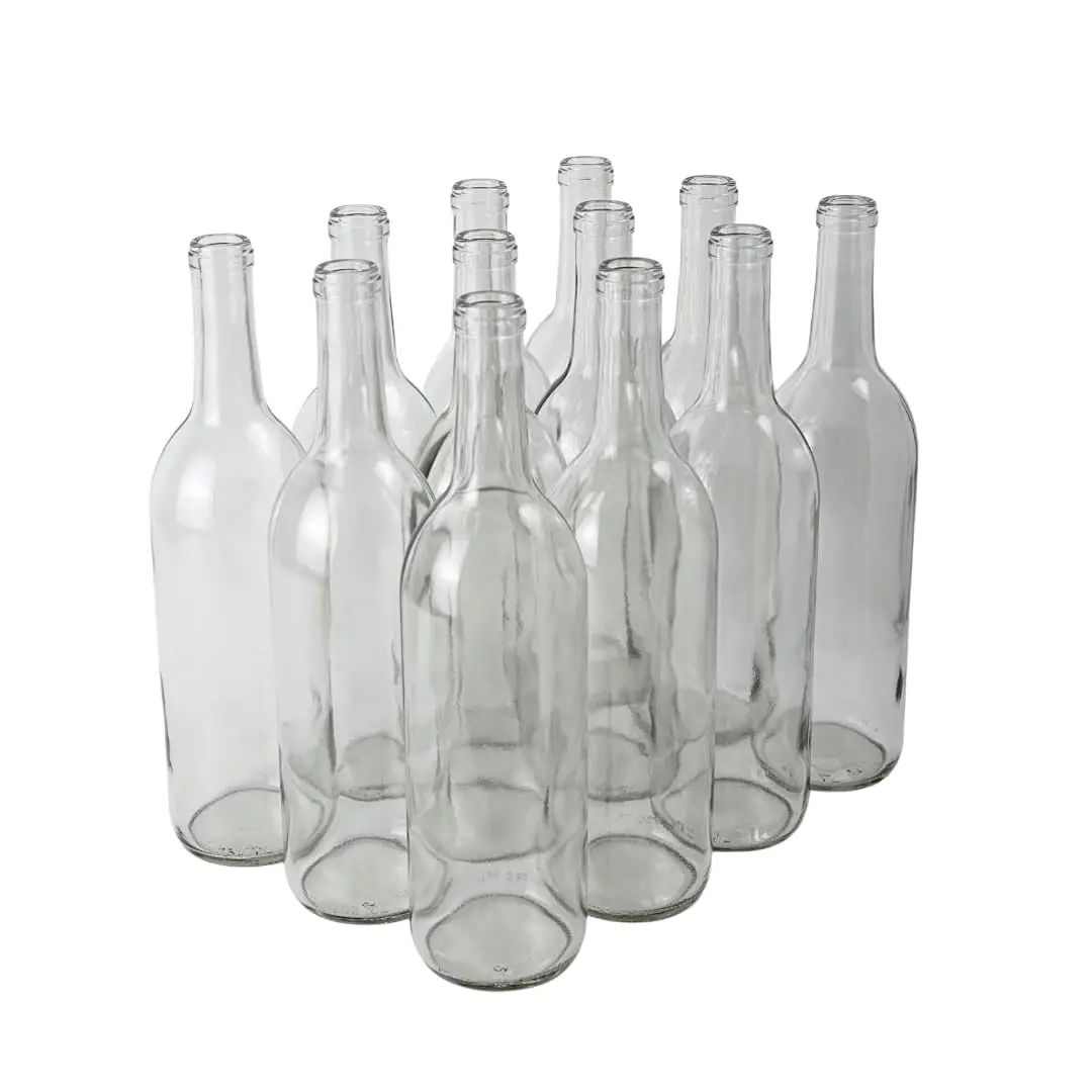 

24 Clear Bordeaux Wine Bottles, 750ml W5 Glass with Cork Finish, 2 Cases for Winemaking