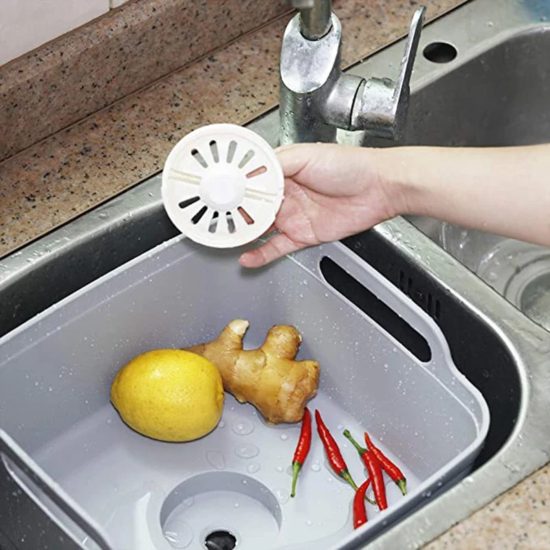 Wash Basin With Drain Plug Carry Handles For 9L Capacity, Fruits Drainer Basket Vegetable Sink Colander Dishpan