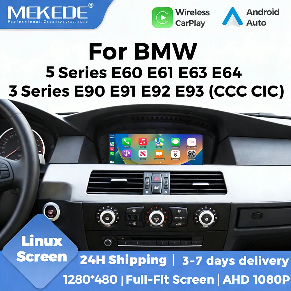 MEKEDE Display multimediale wireless CarPlay Android Auto con touch screen da 8,8 pollici per BMW Serie 3 E90 E91 E92 E93 Serie 5 E60 E61 GPS WIFI BT AirPlay Autolink Radio stereo