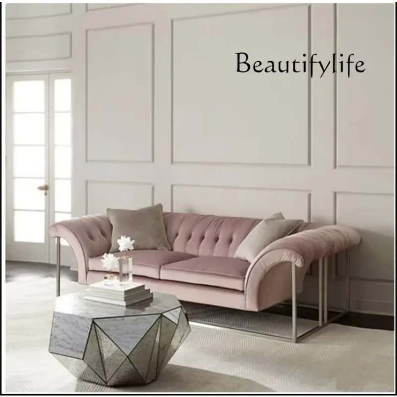 

American Country Classic Stainless Steel Sofa Business Office Sofa European Chuangyi Fabric Sofa Residence